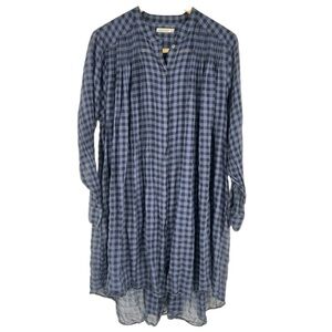 Blue‎ Unsubscribed Checkered Plaid Women's Tunic Button Down Dress